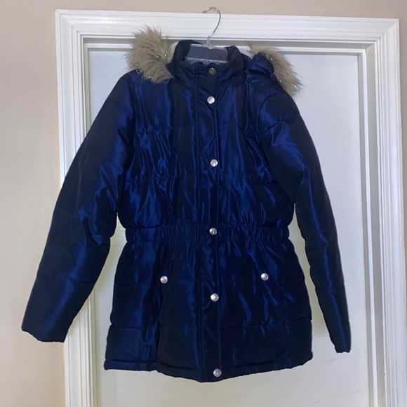 Justice Other - EUC Girls Justice Metallic Navy Puffer Coat with Sherpa Lining